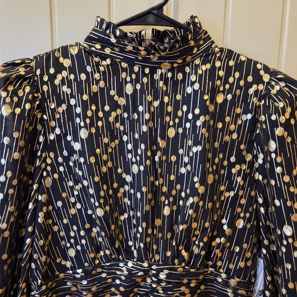 AQUA Mock Neck Gold Foil Mini Dress Medium - Picture 2 of 14